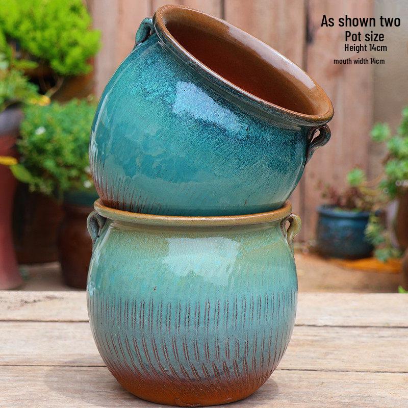 Handmade Coarse Pottery Wide-Mouth Flower Pot - Ceramic Zisha Succulent Planter with Rustic Cut-Edge Design for Chlorophytum