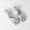 French Woven Hollow Holiday Sandals Women's Low Heel Comfortable Word with Square Head Temperament High Heels