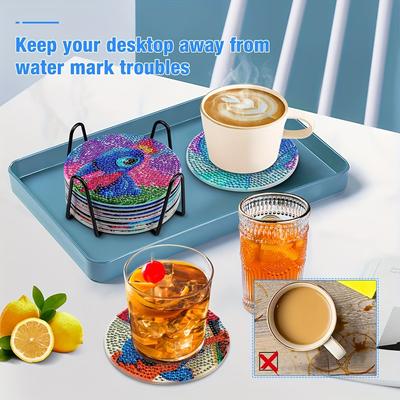 8 ks/sady Série Stitch Exploration Diamantové malování Podtácky DIY Diamantové umění Podtácky 5D Plný vývrt Diamantové podtácky Akrylové Kulaté Podložky pod šálky