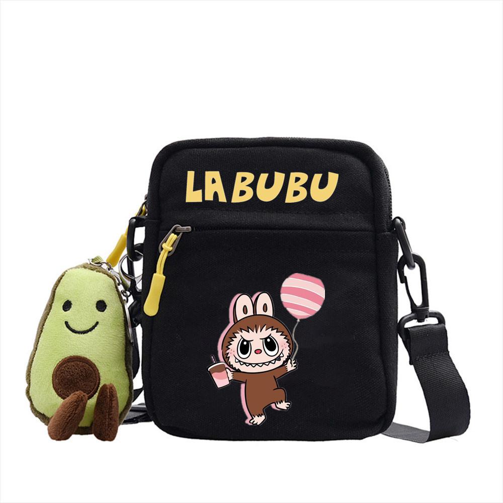 LABUBU canvas bag LABUBU peripheral small square bag doll nylon canvas lightweight simple versatile crossbody bag