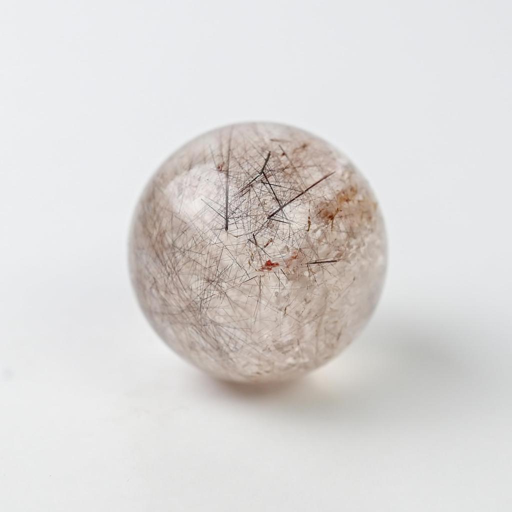 Eigado Rutilated Quartz Red Rutilated Good Work Power Amulet Sphere, 25mm, 21.7g, Quartz, Fortune, Luck, Stone,