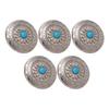 5 Sets Screw Back Button Silver Flower Blue Turquoise 30mm Round Shape Conchos with 4.5mm Screws for Leather Crafts
