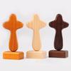Magnetic Base Wood Cross Statue Handicraft Vintage Cross Ornament Portable Standing Crosses Figurine Office Desktop