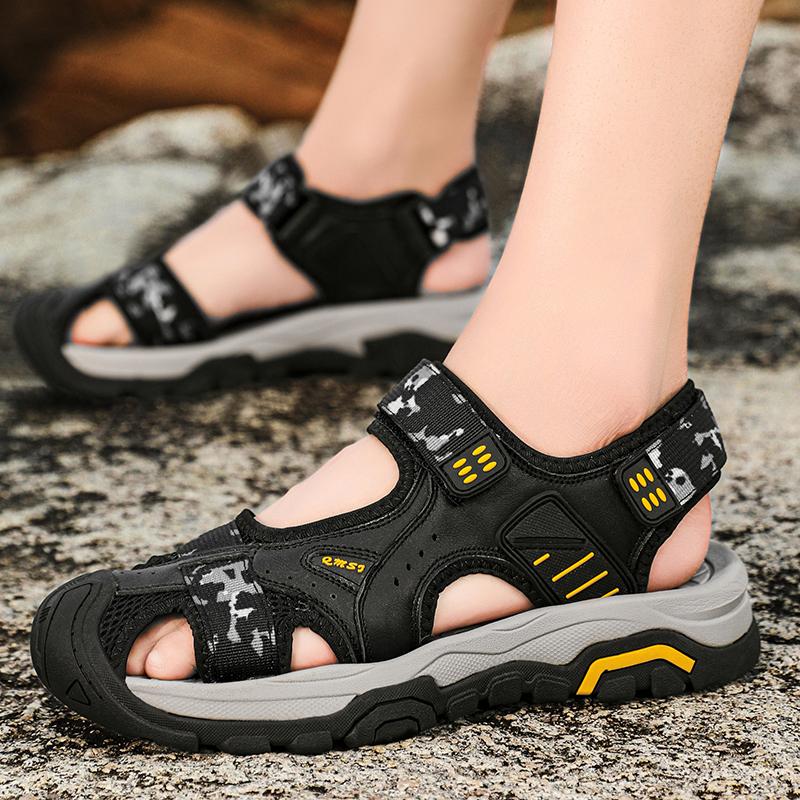 Fashion Brand Summer Classic Mens Sandals Outdoor Protective Toe Hiking Leather Beach Sandals Soft Breathable Non-slip Casual Men Shoes