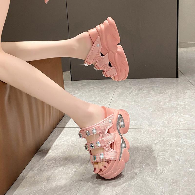 Modă Vară Femei Papuci Flip-Flops Doamne Plajă Bling Pantofi Groși Tocuri Pană Sandale de Exterior Femeie Papuci cu Platformă Înaltă 10.5CM