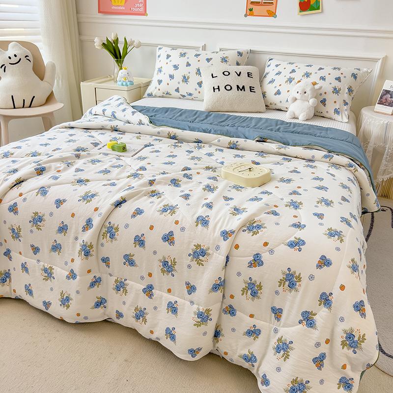 Summer Quilt 2024 New Double Layer Yarn Water Wash Printed Cool Blanket For Summer Flower  Air Conditioning Quilt Sheet