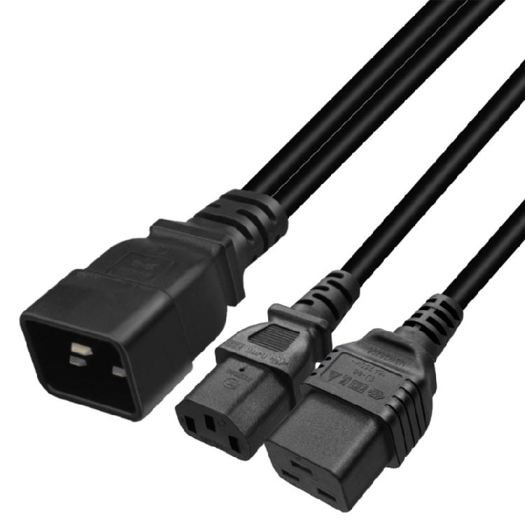 C20 zu C13+C19 Y-Splitter Stromstecker Kabel Einzeln IEC 320 C20 Stecker auf C13+C19