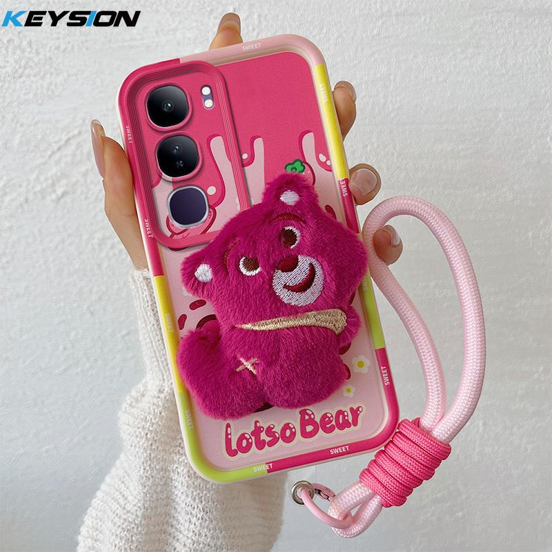 KEYSION Cute 3D Cartoon Plush Case for VIVO V40 Lite V40 SE 80W with Lanyard Soft Silicone Shockproof Phone Cover for VIVO Y19S Y200 5G