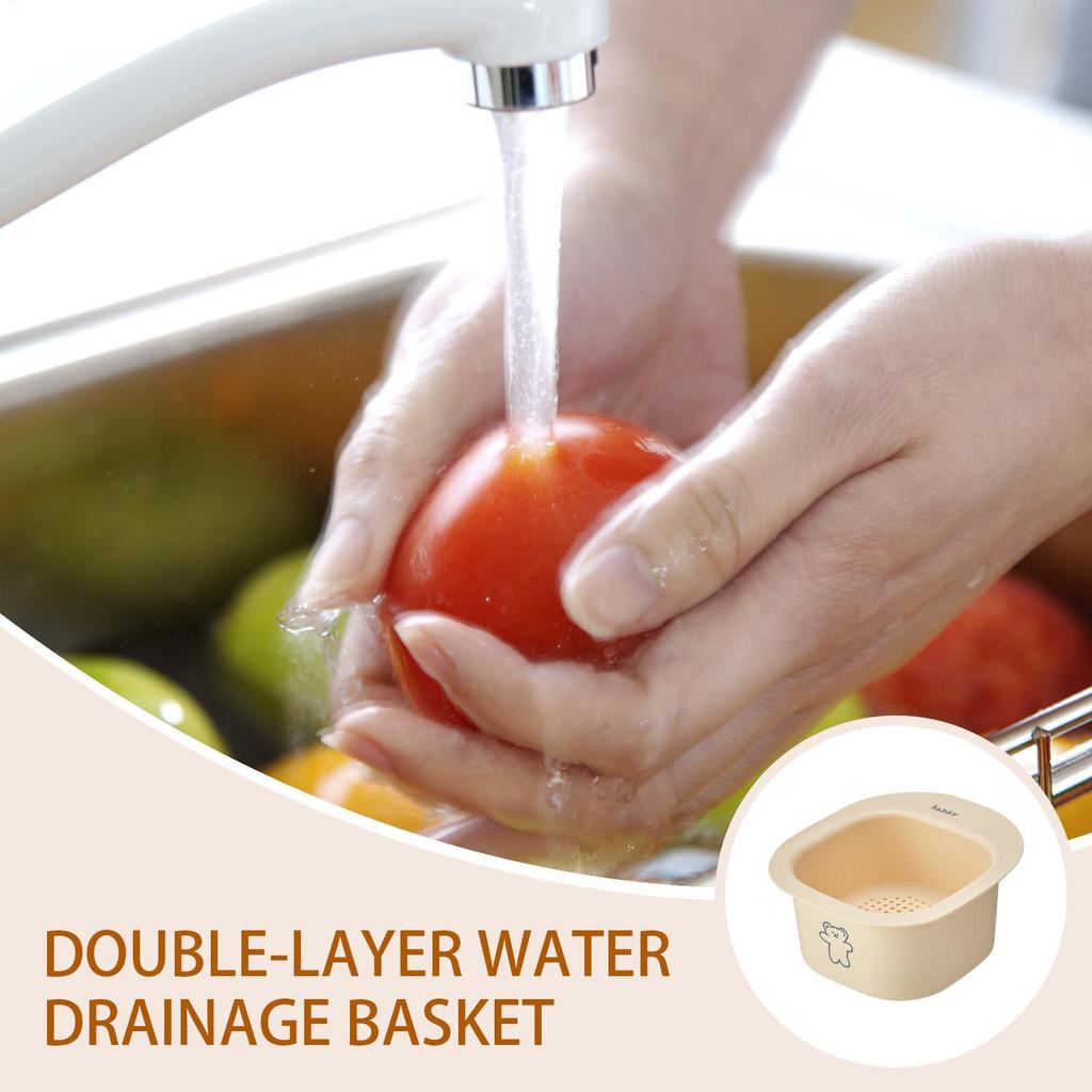 Fruit Washing Bowl With Strainer Fruit Rinser Strainer Container Double-Layer Draining Basket For Vegetables Tomatoes
