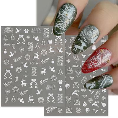 2Pcs Christmas Nail Stickers Ultra-Thin Enhance Atmosphere Easy To Apply Excellent Easy-Peel Xmas Themed Art Decal Decoration for Salon