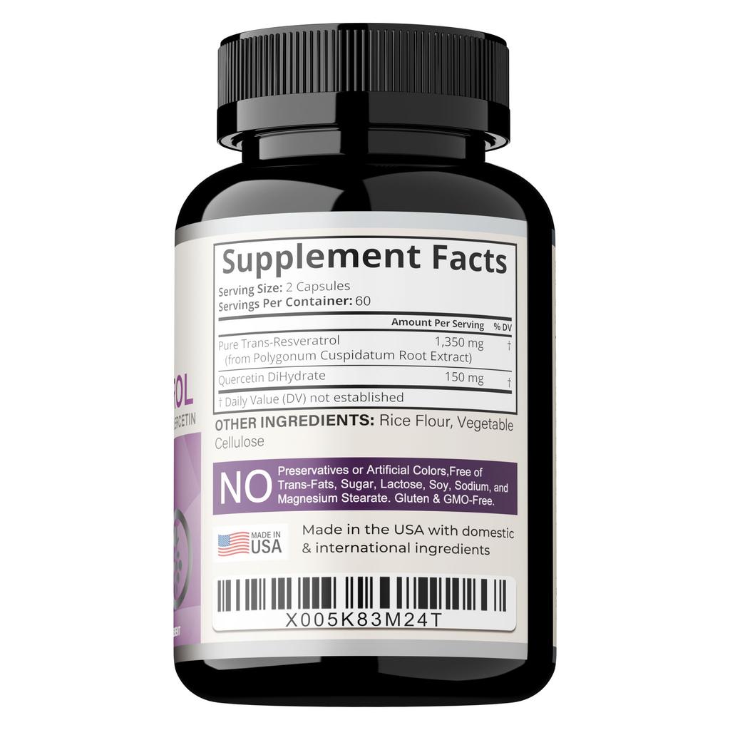 GREVIP Reine Trans-Resveratrol und Quercetin Kombinationskapseln, Leicht Absorbiert, 120 Kapseln, Geeignet für Erwachsene