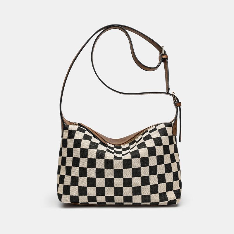 Chessboard Lunch Box Bag Niche Design Simple Retro Handbag Shoulder Messenger Bag Small