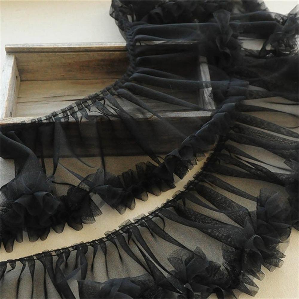 Multicolor Fringed Mesh Ribbon 15X90cm Size Ruffle Trim Pleated Fold Tulle  DIY Sewing Crafting