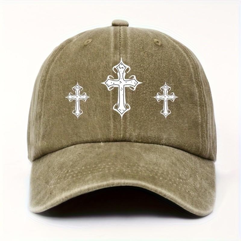 Berretto da baseball unisex con stampa di croce gotica, effetto invecchiato, regolabile, in cotone, cappello casual vintage