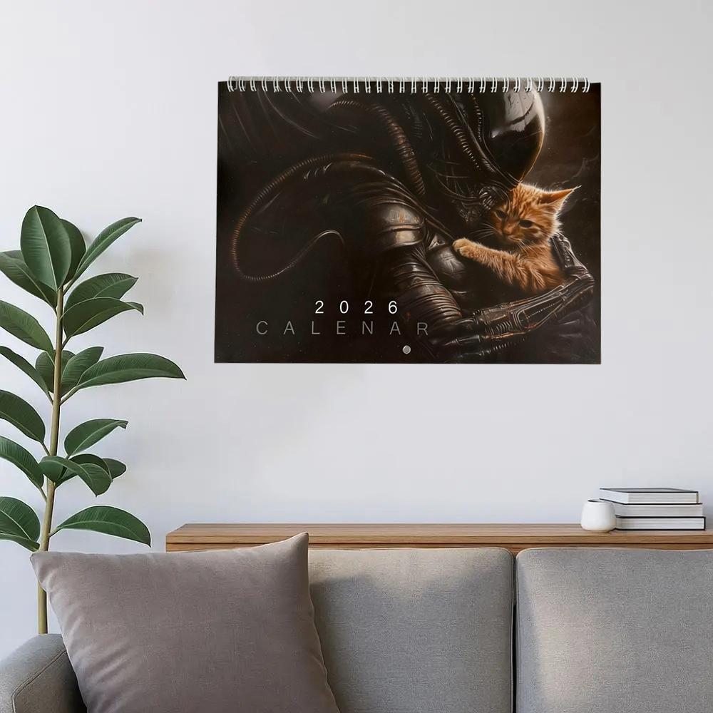 Calendario da Parete 2026 Alieni e Gatti Stupefacente Arte Sci-Fi Da non Perdere per Appassionati di Sci-Fi e Gatti Fantastica Decorazione Regalo