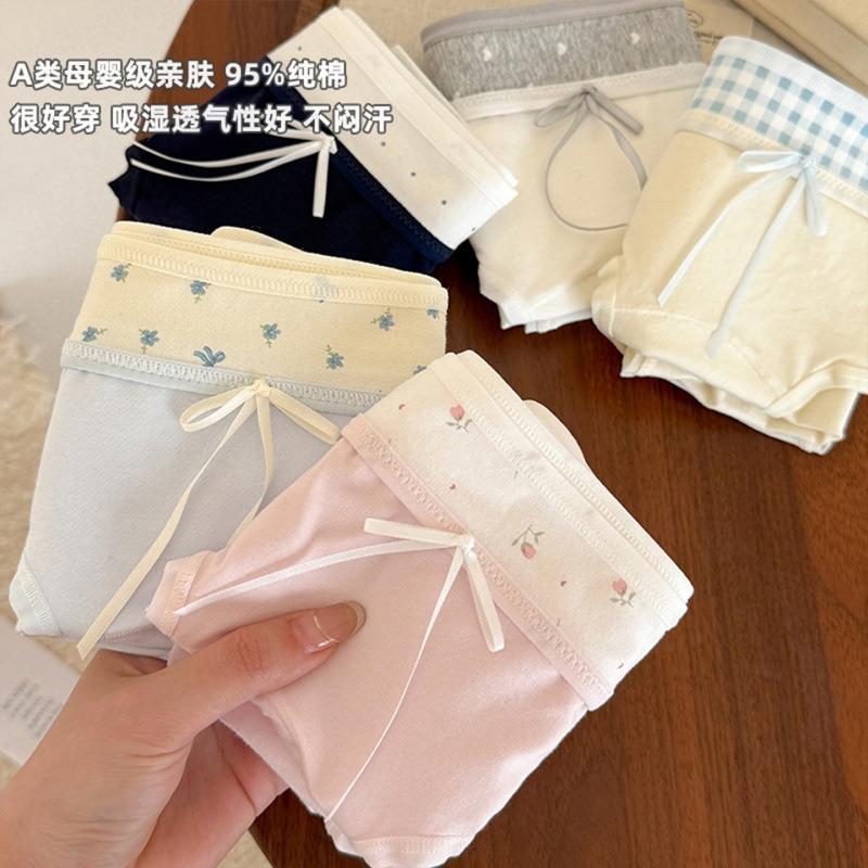 Class A bacteriostatic underwear girls' women's briefs, new summer thin extended crotch bow shorts