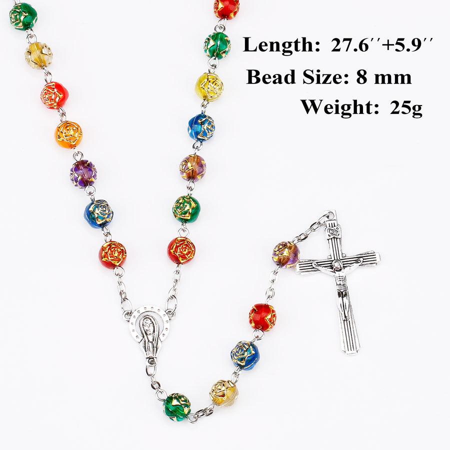 Men's Prayer Catholic Rosary Necklace Long Beaded Chain Cross Pendant Necklaces for Women Religious Zircon Rosarios Church Gift
