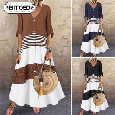 Fashion Summer Spring Short Sleeve V-Neck Casual Dresses