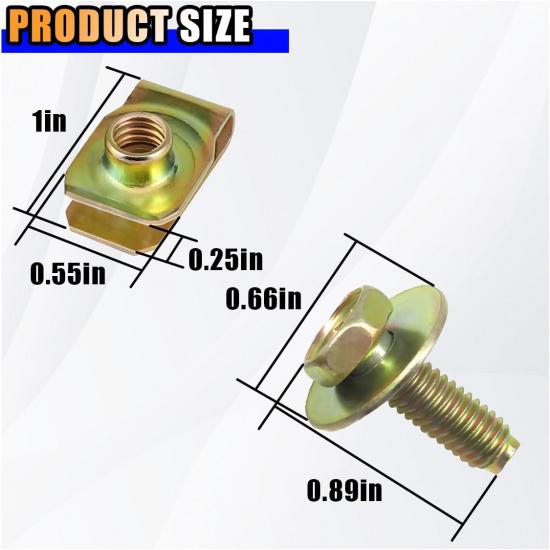 40PCS Car Body Bolts M6-1.0 & Extruded U-Nuts Clips Kit, Bumper Fenders Liner Push Retainer Fastener Kit For Engine Under Cover Undertray, Universal