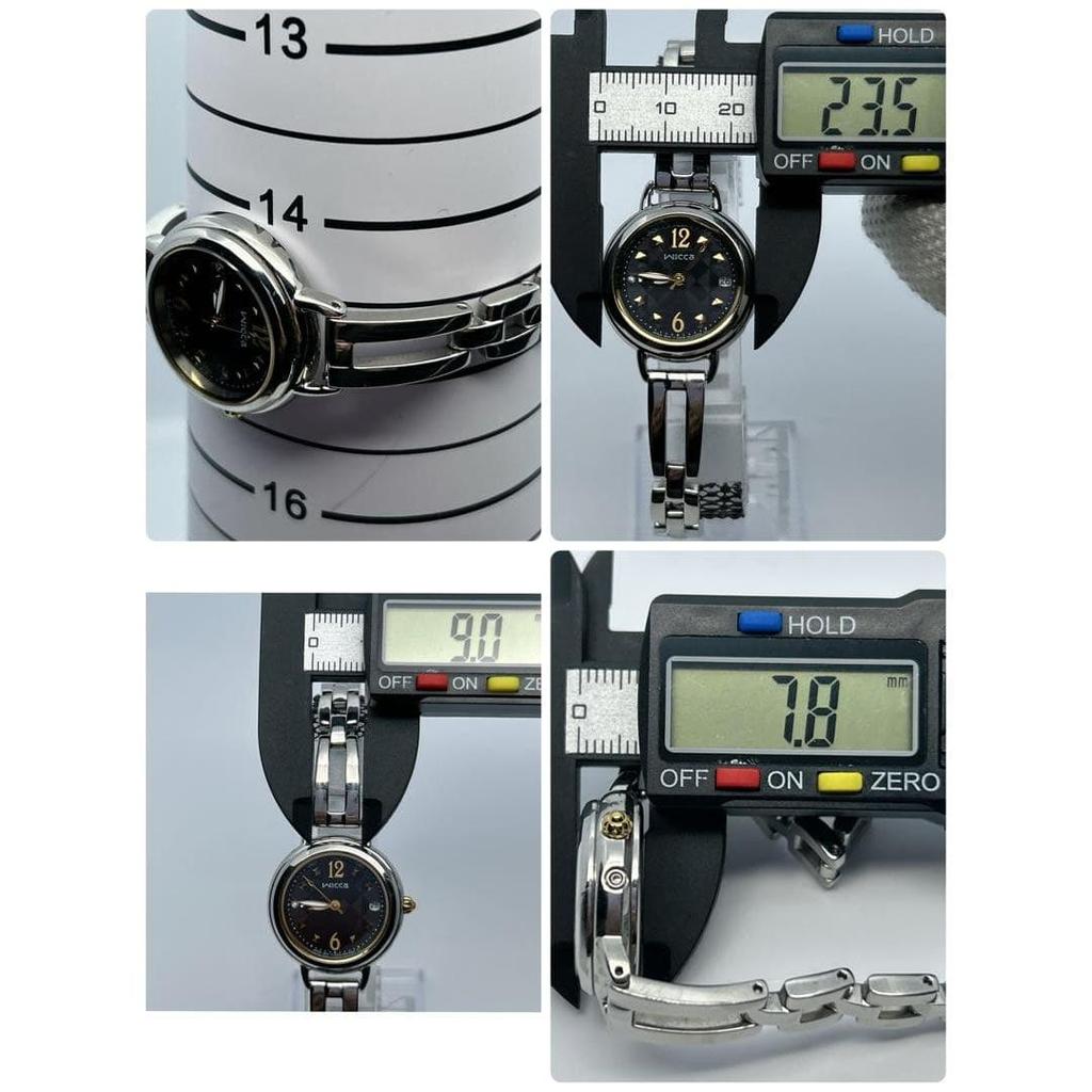 Used CITIZEN wicca solar radio clock diamond ladies black dial watch
