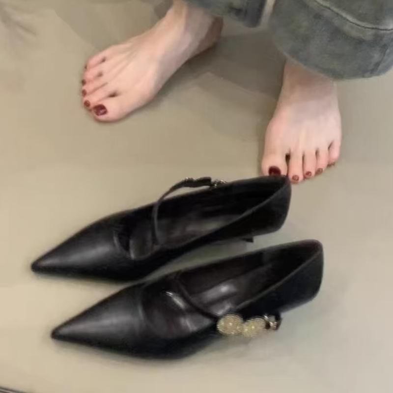 

Мода 2025 Женские туфли-лодочки Мэри Джейн с острым носком и тонким высоким каблуком Элегантные женские туфли на каблуке для вечернего платья для женщины Тонкие повседневные каблуки 35 чёрный