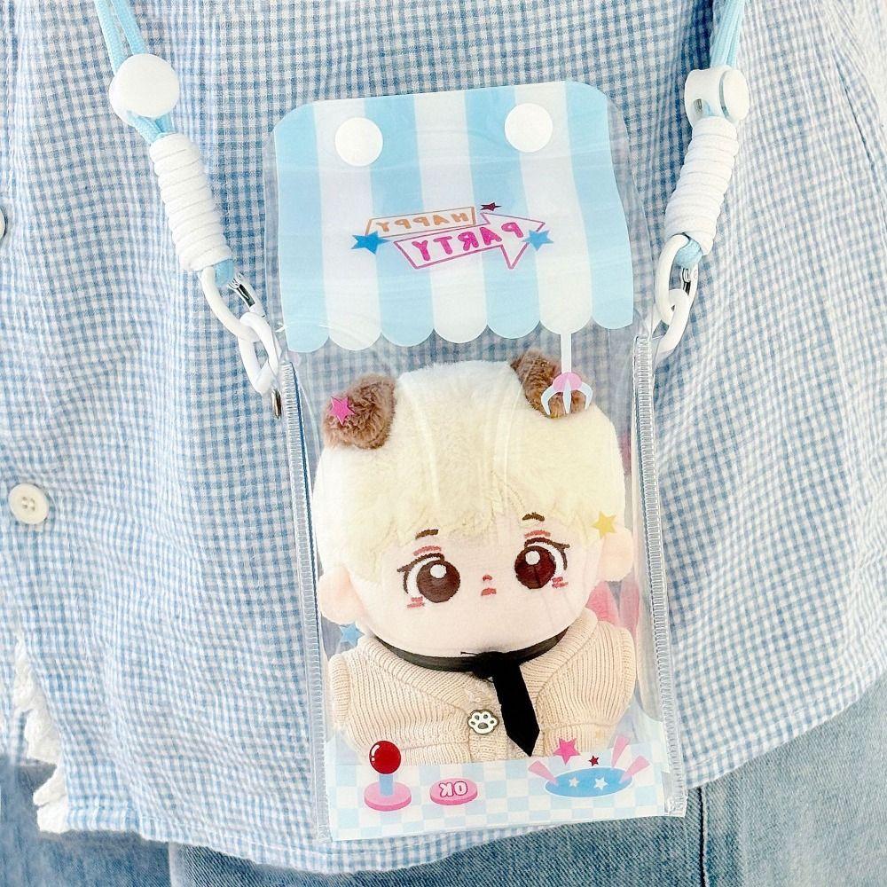 Cute Milk Doll Display Bag Transparent With Lanyard Doll Carrying Case Cartoon Zipper Storage Bag Doll Bag Decoration