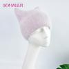 SOMALER Women's Autumn Winter Angora Knit Warm Hat with Brim and Sequin Decoration Cute Cat Design Beanie 54-58cm