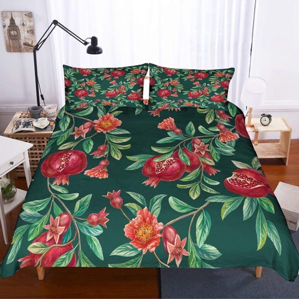 Red Pomegranate Duvet Cover Summer Tropical Fruit For Women Children Green Leaves Quilt Cover For Bedroom Decorations Warm Soft