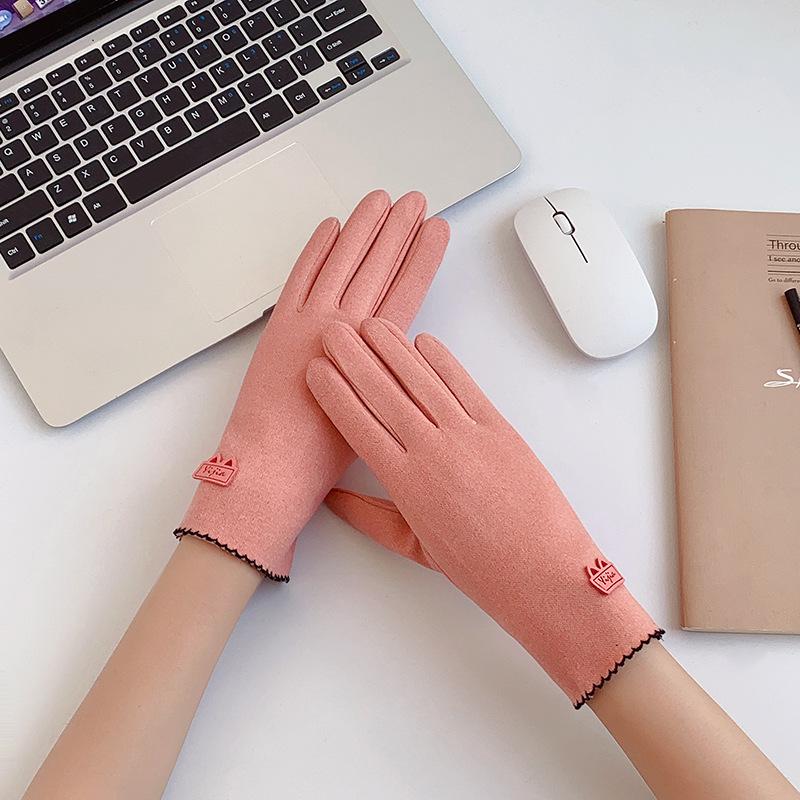 Derong women's touch screen gloves women's autumn and winter thermal gloves students Korean version cycling and driving thickened Practical Use