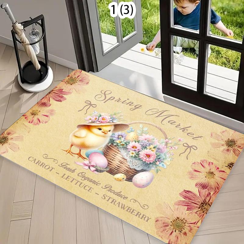 

Vintage Spring Theme Carpet Mat Rug Home Decoration Bunny Rabbit Egg Pattern Beige Background Floor Entryway Decor Welcome Mat 40x60cm 16x24 inch