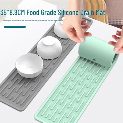 Popular Non-Slip Silicone Kitchen Mat: Narrow-Edge Drain Mat, Countertop Protector, Chopping Board, Bar Mat, and Pot Lid Rest