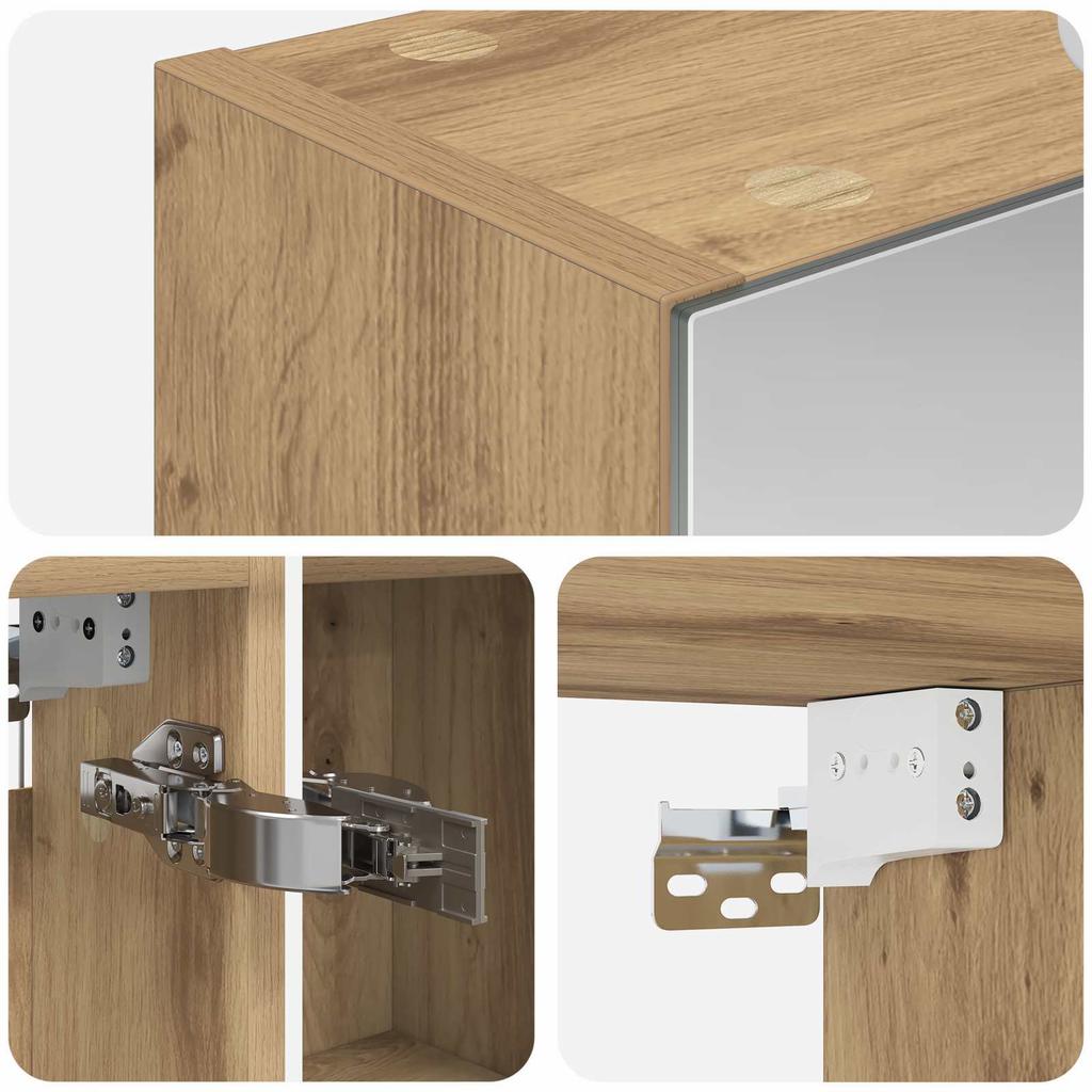 Bathroom Mirror Cabinet Rustic Oak Design 50 X 14.5 X 70 Cm