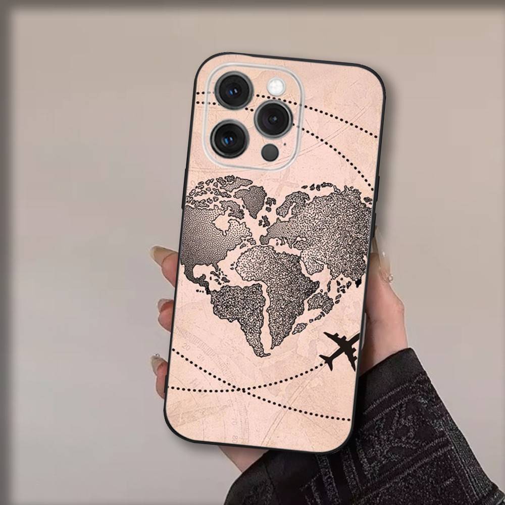 Travel Plan Phone Case For iPhone 17,16,15,14,13,12,11,Pro,Max,Plus,Air,X,XS,XR,SE,8,7,Mini,Soft Black Funda