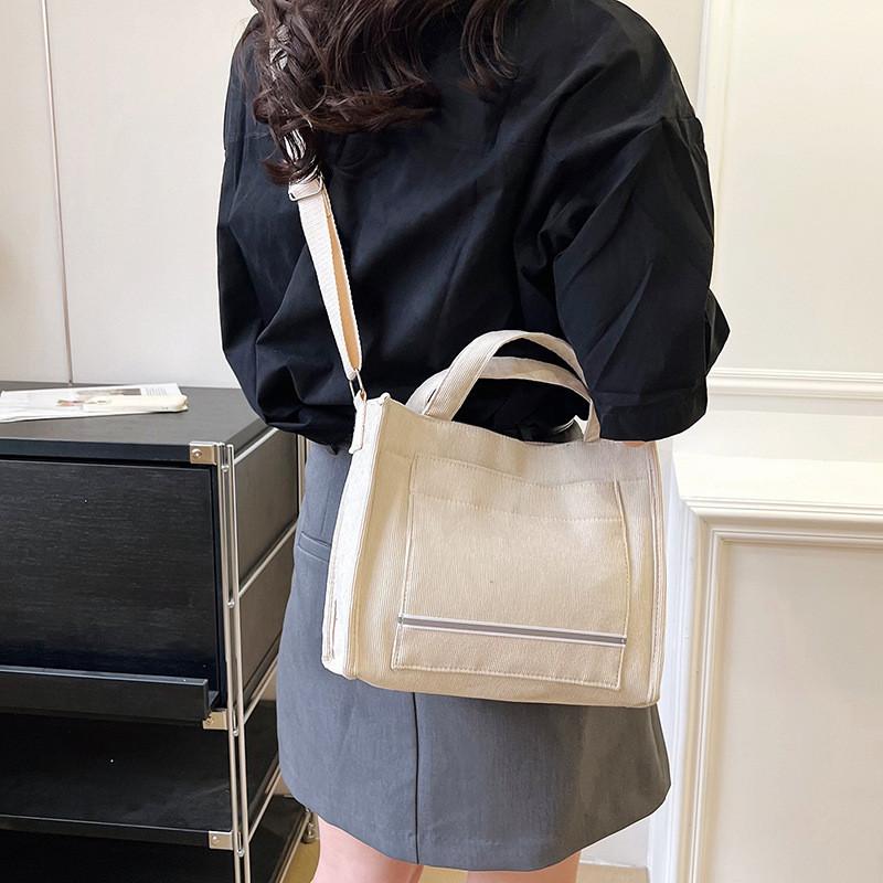 Trendy Corduroy Tote Bag For Women Stylish Large Capacity Shoulder Handbag