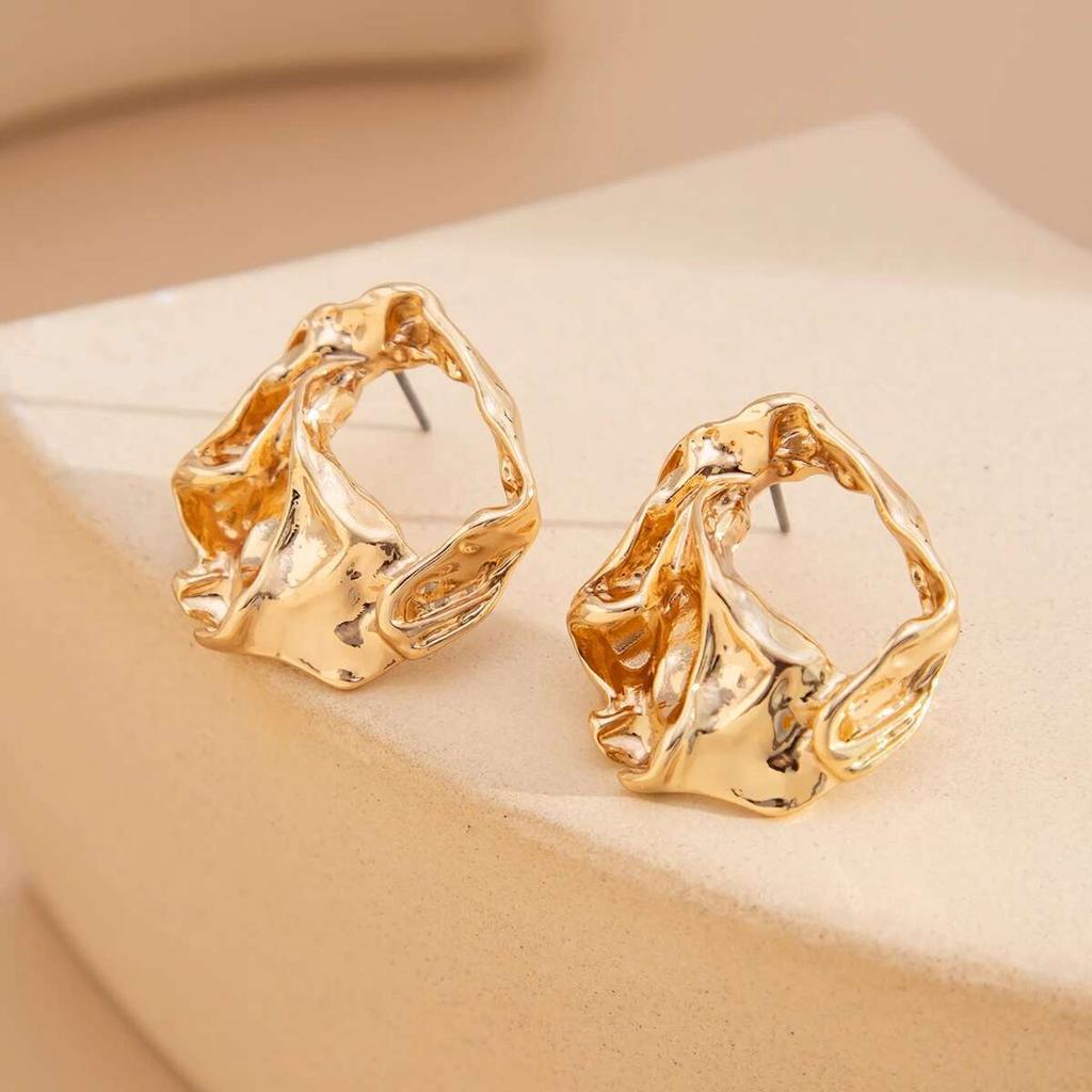 Salircon Vintage Unregelmäßige Verdrehte Metallstecker-Ohrringe Damen Übertreiben Punk Hohl Aus Piercing-Ohrringe Mode Schmuck Neu