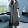 Female Summer Loose Plus Size Dress, Mid Length Ethnic Style Flip Collar Chiffon Skirt
