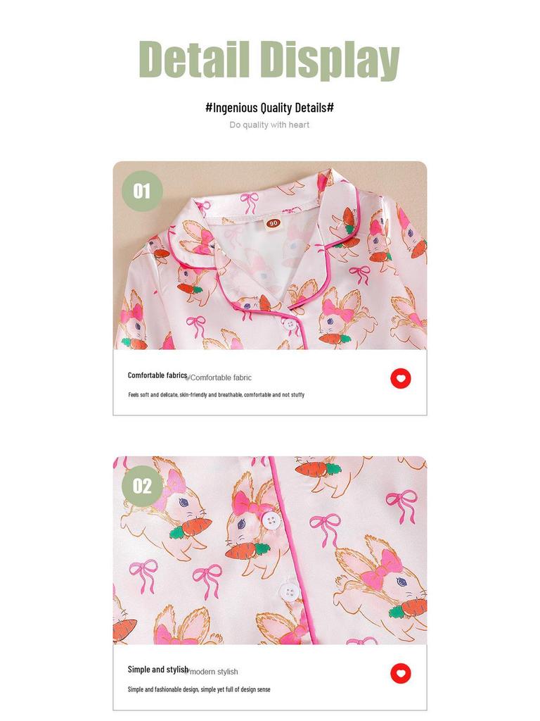 Frayed Easter Bunny Pajama Set - Long Sleeve & Pants for Fall/Winter