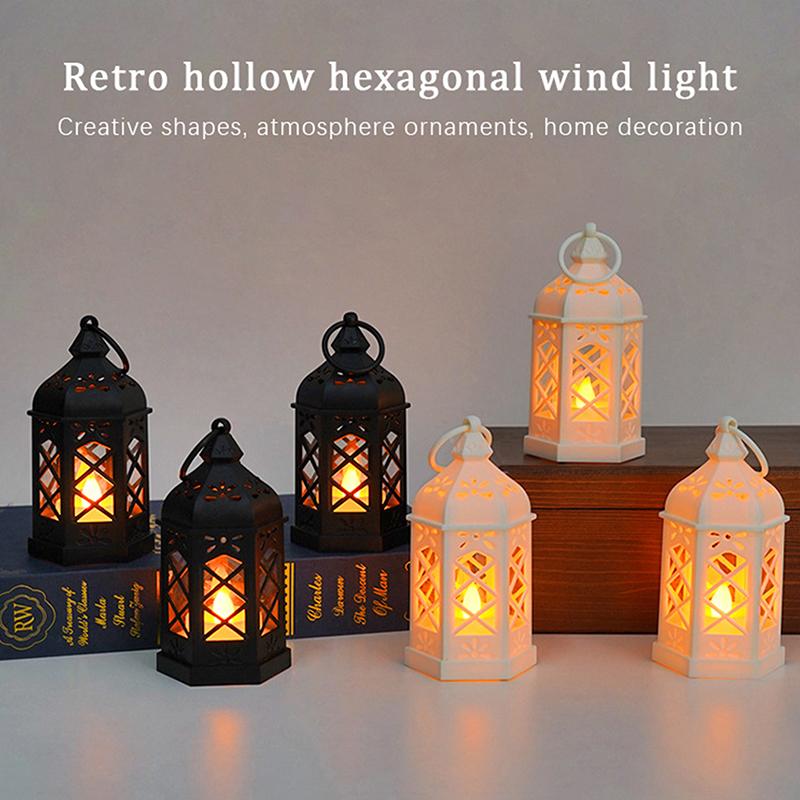 Retro Desktop Lamp - Halloween Ambient Decor & Creative Gift Hexagonal Led Wind Lamp Candle Lamp Portable Pony Lamp