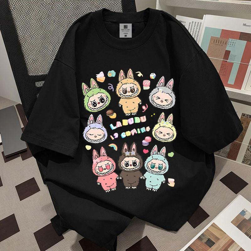 

New LABUBU Printed Girl s Short Sleeve T-shirt Cute LABUBU Clothes Round Neck Loose 4-14 Year Old Children s Fashion Versatile Top 150