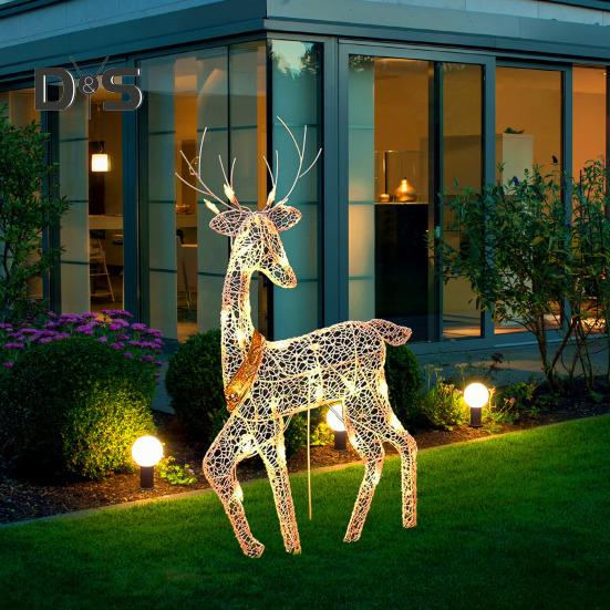 LED-Rentier-Weihnachtsdekoration, Eisenrahmen, Beleuchtung, Hirsch-Ornament, Rentier-Statuen für drinnen und draußen, für Garten, Rasen, Hof, Dekor