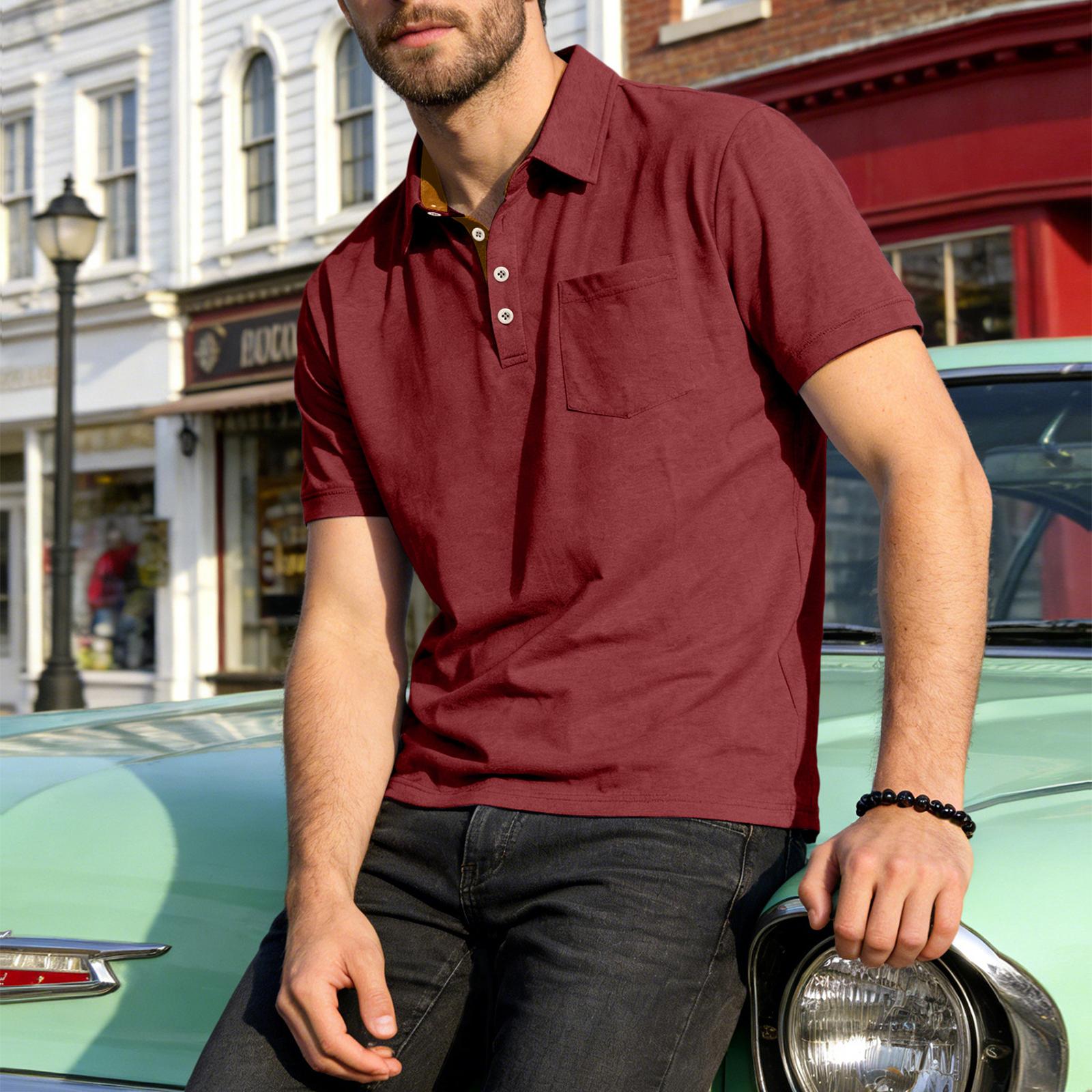 

Men s Short Sleeve Lap Button V-Neck Casual T-Shirt With Pocket XL