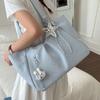 Vintage Frosted Tote Bag Casual Students Purse Large Capacity Shoulder Bag Polka Dot Drawstring Zipper Handbag with Star Pendant