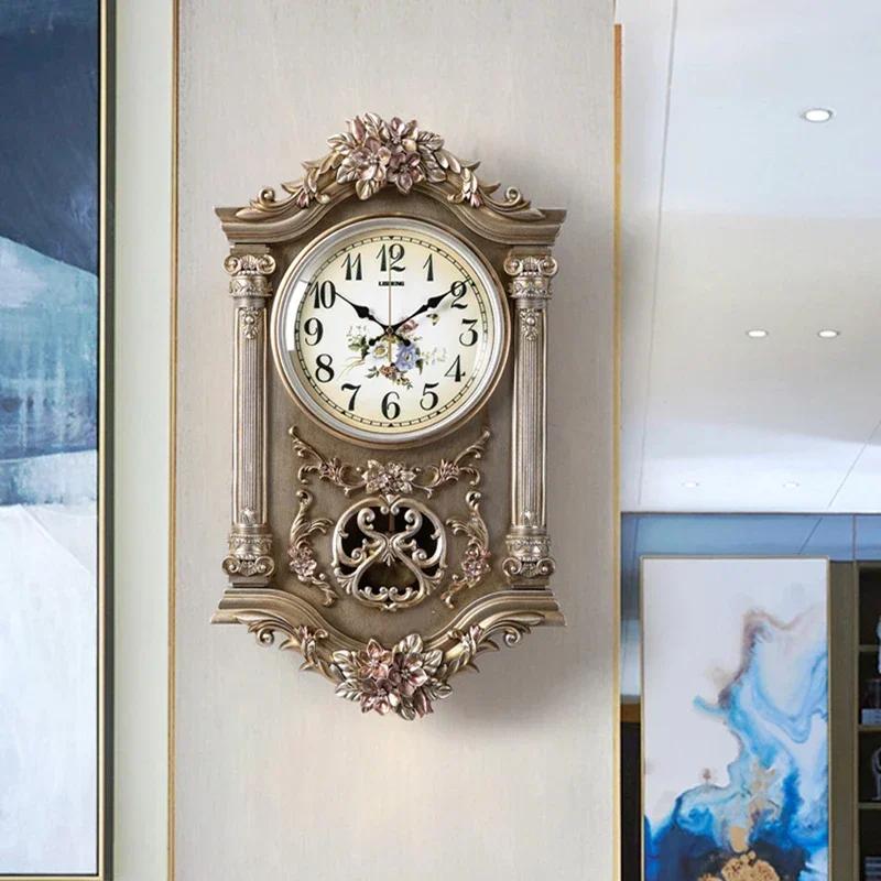 European Style Quartz Clock Wall Hanging Wall Clock Living Room Sofa Background Home Decoration Luxury Swing Wall Watches P7H1G6