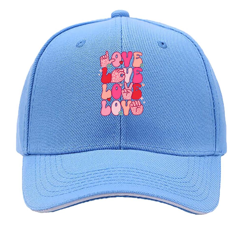 Valentine Day Love ASL Sign Language Pink Hearts Graphic Sandwich Baseball Cap Unisex Women Sun Cap Outdoor Workouts Hat