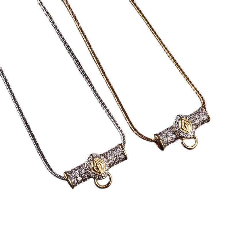 Thai Metal Buddha Amulet Necklace with Titanium Steel Beads, Curved Tubes, Micro-Paved Zircon, Nebula Eye, Butterfly, and Diamond-Set Chain.