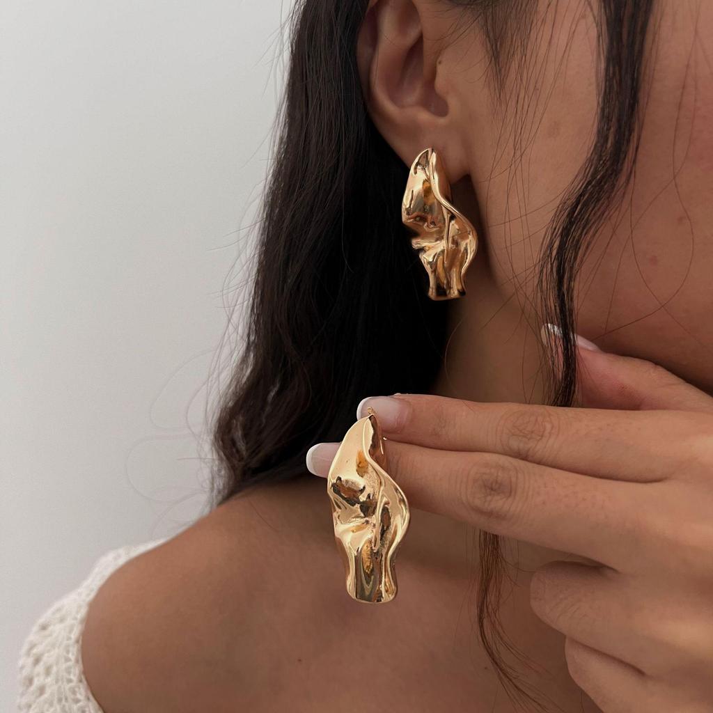 Geometric Irregular Metal Stud Earrings: European & American Minimalist Style