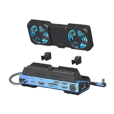 Multiport Adapter with Cooling Fan Light Hard Disk Cartridge Dock Station Type-C Dock 4K@60Hz RJ45 Card Reader