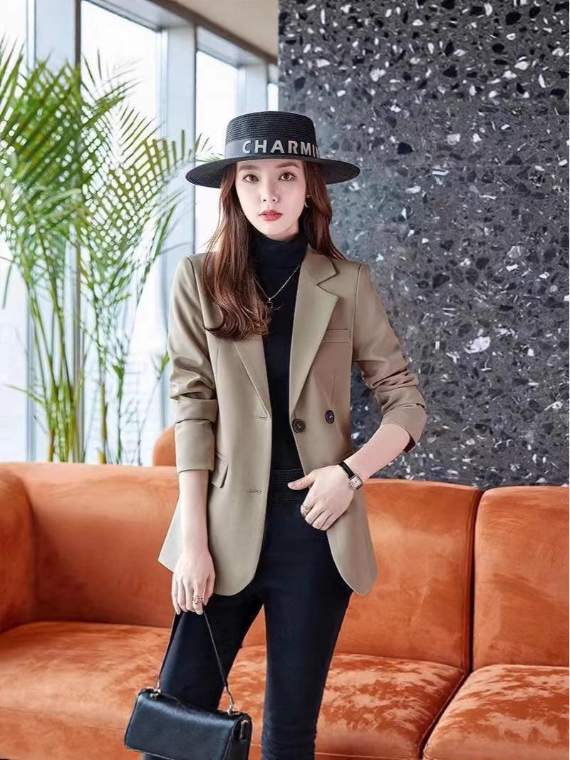 

Women s Mid-Length Korean Style Slimming Suit Jacket - Autumn/Spring Collection M for 110-119 lbs хакі