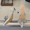 Street Style Crystal PVC Transparent Buckle Strap Women Pumps Elegant Pointed Toe Thin High Heels Party Prom Shoes