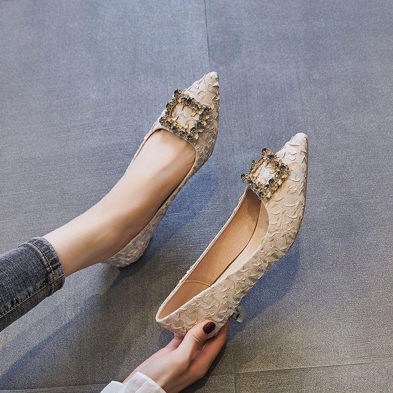 Versatile rhinestone cm cm high heels women's thin heels new pointed professional small single shoes middle heel shoes